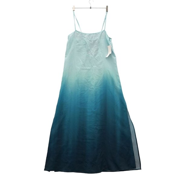 LA BLANCA Turquoise Ombré Oasis Back-Tie Side-Slit Cover-Up Dress Medium - 0015 - Picture 12 of 13